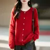 Cárdigan de punto cepillado, cuello redondo, sin costuras, para mujer, otoño/invierno, mezcla de lana y cachemira, suéter suave y cómodo, prenda de abrigo de manga larga