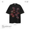 Camiseta de Manga Corta de Algodón Puro Pesado Estampado de Labios Spoof Americano para Hombre y Mujer Verano Holgada Moderna Marca Venta al por Mayor Transfronteriza 250g