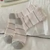 Calcetines de estilo coreano sin talón color gris-rosa a media pantorrilla con rayas, lunares, capullos de flor, estilo ballet, chica dulce, calcetines con lazo para mujer