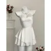 Vestido Elegante Vermelho de Alça Fina Estilo Francês Domi, Uniforme Sexy Sem Costas para Encontro Camisola para Mulheres