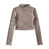 Ins garota quente escovada florescente blusa de base outono slim fit sexy moda gola alta dopamina camiseta