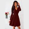 AliExpress Ebay desejo 2018 outono europeu e americano feminino com decote em V manga longa vestido de mistura de algodão