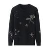 Suéter Feminino de Caxemira 100% Pura Espesso de Gola Redonda Outono e Inverno Novo Bordado Slim para Usar por Baixo Suéter Interno Roupa de Mãe