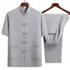 Camisa Tang de Verano para Papá Camisa de Manga Corta Estilo Chino para Hombres de Mediana Edad Camisa Holgada para Abuelos de Mediana Edad y Mayores