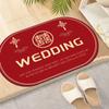 Tapete de Chão para Casamento Xi Zi Arranjo de Quarto de Casamento Entrada de Casa Banheiro Tapete de Pé Antiderrapante Absorvente Tapete Vermelho