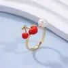Anillo de perla natural de agua dulce pintado con esmalte para mujer, anillo abierto floral, nicho de lujo ligero, sensación de alta gama, venta al por mayor modelo nuevo