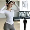 Top deportivo, camiseta de secado rápido, pantalones de entrenamiento ajustados, conjunto de outfit de yoga, adelgazante de cintura, adelgazante, conjunto de dos piezas de fitness para mujer con cuello en V