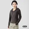 Moda Feminina Nova Outono 2026 Série Lu Moletom de Lã Slim Fit com Zíper Duplo e Capuz Jaqueta Quente