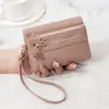 Bolsa de Cartera con Cremallera al por Mayor de Punto Patrón de Lichi para Mujer Tres Bolsillos Mini Pequeña Billetera para Monedas Multifuncional Cartera de Mano para Mujer