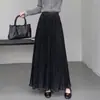 Saia midi plissada de veludo para mulheres, nova coleção outono/inverno 2026, cintura alta, cobre o quadril, saia evasê que afina com barra ampla e fluida