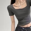 A004 # 180G Tela de Doble Cara2026 Camiseta de Manga Corta de Verano para Mujer, Top Corto Ajustado para Figuras Pequeñas, Estilo Ins.