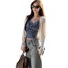 Cárdigan de punto de manga larga con protección solar y costuras de encaje para mujer, novedad de verano, camisola floral, jeans, traje de moda