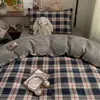 Juego de ropa de cama de algodón lavado simple para estudiantes para literas de dormitorio, juego de tres piezas para estudiantes, juego de cuatro piezas con sábana individual y funda de edredón