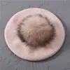 Boina Nueva de Color Sólido con Pompón Mezcla de Lana Moda Cómoda Gorro Pullover Doble Capa Cálido Gorro de Punto Sencillo