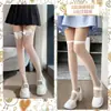 Medias Blancas de Seda con Lazo Estilo Japonés Medias Largas Blancas de Verano Sexy Ultra Delgadas Medias Negras de Seda Altas Hasta la Rodilla
