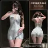 Lingerie sexy com decote em V profundo, costas reveladoras, estampa listrada, zíper duplo, entrepernas aberto, não precisa remover, body sexy