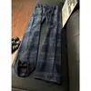 Calça Xadrez Estilo Americano Corte Justo para Homens Primavera e Outono Calça de Perna Reta Solta Esportiva Fitness Casual Longa