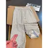 Calça Casual Xadrez Houndstooth Retrô Americana Masculina Outono Caimento Solto Reta Calça Casual Xadrez Esportiva Longa