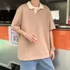 Camisa Polo de Manga Curta para Homem, Marca Tendência Retro Japonesa de Verão, Top com Gola Color Block, Camiseta Casual Solta de Manga Curta Pesada