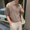 2022 Verão Masculino Lapela Camisola de Manga Curta Base Suéter Coreano Moda Estudante T-shirt Distintivo Suéter