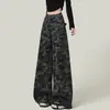 Jeans Camuflados de Pierna Ancha de Cintura Alta Talla Grande Primavera/Verano para Mujeres Curvilíneas 100kg Ajuste Holgado Pantalones Rectos Adelgazantes