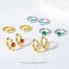 Pendientes Redondos de Circonita Colorida de Acero de Titanio Estilo Coreano para Mujer, Pendientes para Vacaciones de Otoño e Invierno en la Costa, Nicho de Lujo Ligero con un Toque de Alta Gama