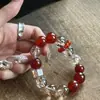 Pulsera de Ágata Roja FieryNatural con Lámina de Oro y Cuentas Cubo de Azúcar Super Siete, Joyería de Regalo para Mujer Estilo Chino