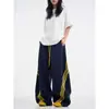 Calça Jogger Color Block de Perna Larga Tamanho Grande 150kg Estilo Streetwear Americano para Mulheres, Fina de Primavera e Verão, Caimento Retro Casual Esportiva