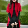 2025 Nuevo Otoño e Invierno Tejido de Lana Cardigan Chal Calado para Mujer Moda Versátil Holgado Color Sólido