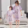 Verano Nuevo Camisón Infantil de Dibujos Animados para el Hogar Ropa Familiar de Verano para Madre e Hija Pijamas de Algodón de Manga Corta para Niños Medianos y Grandes