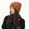 Gorro de punto largo con etiqueta de tela para mujer, nuevo gorro coreano combinable con todo, pequeño, suelto, grueso, de punto, con protección para las orejas, cálido, para invierno