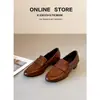 Versión de Piel de Vaca~ Mocasines Adelgazantes de Estilo Retro, Zapatos Slip-On Versátiles para Mujer, Estilo Sencillo, Tacón Grueso, Zapatos de Piel con Punta Redonda