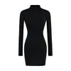 Vestido bodycon de cuello alto y manga larga estilo chica picante, nueva colección de primavera, moderno y versátil, adelgazante y que realza la figura, perfecto como capa base o vestido corto