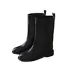 Textura de pele de ovelha couro macio simples cano largo sola grossa botas de meia-panturrilha mulheres salto grosso moda botas western botas curtas de cavaleiro Dr. Martens