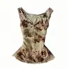 Comercio Exterior Europeo y Americano Elegante Top Floral de Hombros Caídos para Mujer, Nuevo Vintage con Cuello en V Ajustado a la Cintura, Camiseta sin Mangas Casual de Corte Entallado