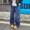Pantalones Cargo Rectos Desgastados de Calle Americana para Hombre con Múltiples Bolsillos de Algodón Puro Lavado Pantalones Casuales para Hombre Pantalones de Paracaidista de Hoja Curva