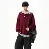 Suéter de retazos con cuello de camisa burdeos, cárdigan de punto casual para hombre otoño/invierno, top de diseño único