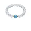 Pulsera de Joyería de Cuentas Redondas de Cristal Blanco Natural y Aguamarina, Unisex, Cuentas Huecas de Verano, Venta al por Mayor