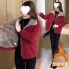 Jaqueta de Veludo Cotelê Feminina Inverno Forrada com Lã Quente Grossa Versátil Moda Rejuvenescedora Solta Emagrecimento Cobre a Barriga Roupa para Gestante