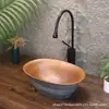 Lavabo de encimera retro con veta de madera sintética, lavabo creativo grande de forma ovalada para balcones de casa de huéspedes