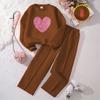 Traje Popular para Niñas Transfronterizo Otoño e Invierno Estilo Nuevo Mediano y Grande para Niños Corazón Sudadera de Manga Larga Pantalones Casuales Terciopelo Delgado Conjunto de Dos Piezas