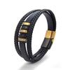 Pulsera de cuerda de cuero de venta caliente de comercio electrónico transfronterizo, pulsera tejida de cuero de acero inoxidable creativa europea y americana, joyería de cuero multicapa para hombres