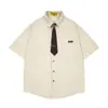 Camisa de Manga Corta con Corbata Estilo Universitario para Niños, Ambiente Casual Holgado, Moda Urbana, Camisa de Cuello, Diseño de Verano