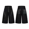 Jia Yi Ku 2026 Nueva Marca de Moda Estilo Americano Pantalones Cortos de Mezclilla Patchwork de Cuero con Estampado de Pitón y Tachuelas, Pierna Ancha Suelta, Cortos para Hombre