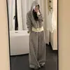 Conjunto Deportivo Casual Estilo Perezoso para Mujer Otoño/Invierno Sudadera con Capucha a Rayas Holgada Chaqueta Pantalones de Pierna Ancha Conjunto de Dos Piezas Ropa para Mujer