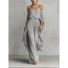 2026 Nuevo Estilo Marca Independiente Amazon Top Camisola Holgado de Hombros Descubiertos y Conjunto de Pantalones Largos Asimétricos