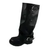 Botas altas de suela gruesa con pliegues apilados y tacón grueso, moda otoño 2026 para mujer, hebilla de cinturón, botas largas de motocicleta