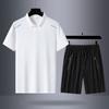 Traje deportivo de verano para hombre de mediana edad, informal, de seda de hielo, fino, de manga corta, polo, camiseta y pantalones cortos, talla grande, de secado rápido, traje de tres piezas
