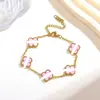 Pulseira Flor de Cinco Folhas 13mm Madrepérola Trevo de Quatro Folhas Dupla Face Estilo Ins Europeu e Americano Ouro 18K Banhado Joia de Mão Fabricante Venda Direta Atacado