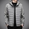 Novo Casaco Masculino Leve de Penas com Capuz Outono/Inverno 2025 Moletom Fashion Estilo Coreano Patchwork Moderno 90% Penas de Pato Branco